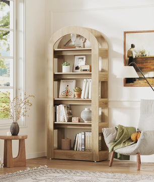Boogvormige Boekenkast Rustiek Eikenhout - 5 Niveaus - Modern Decoratief Display - 80 cm Breed