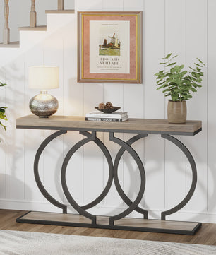 Moderne Console Tafel 55 inch met Faux Marmer - Smalle Entree Tafel met Unieke Basis