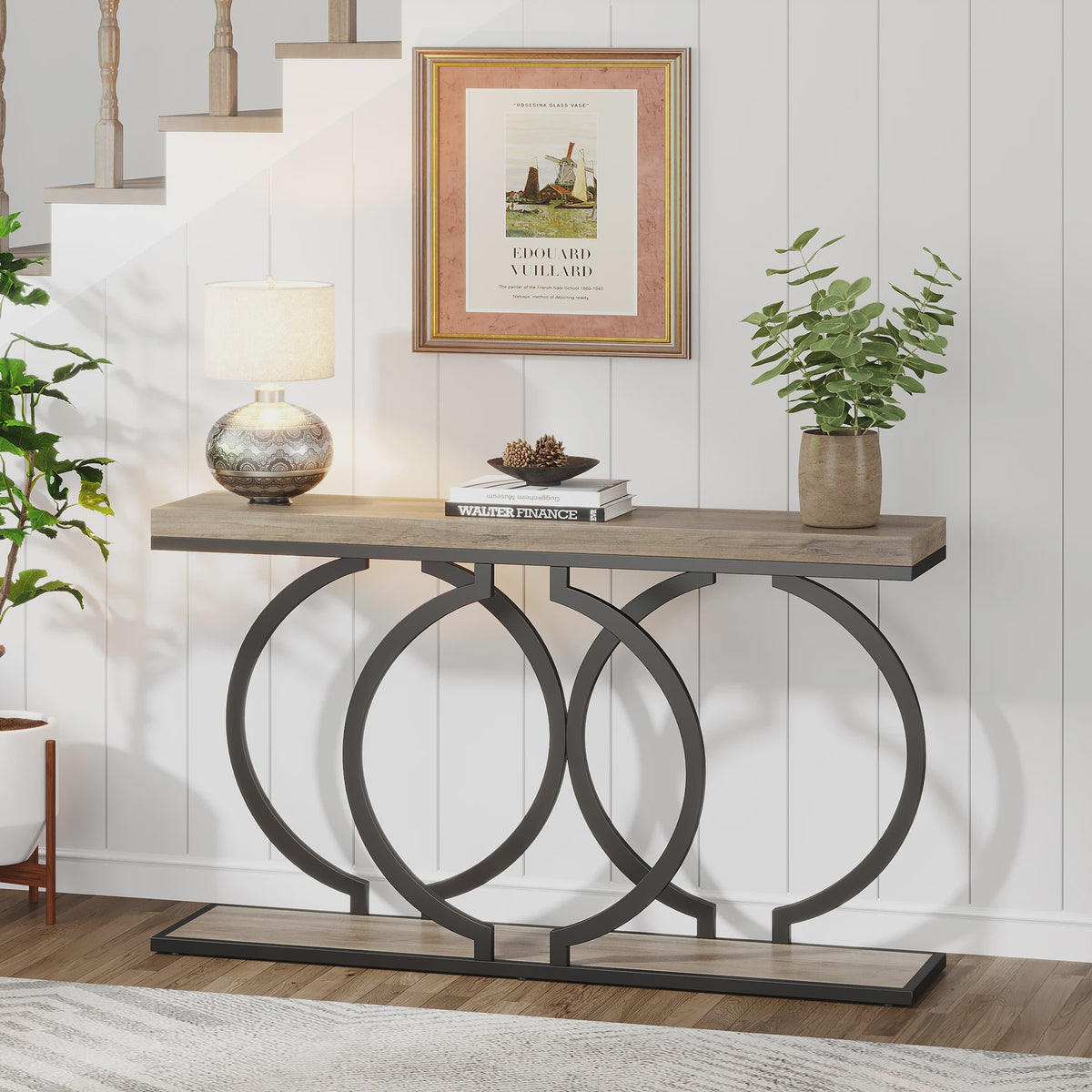 Moderne Console Tafel 55 inch met Faux Marmer - Smalle Entree Tafel met Unieke Basis