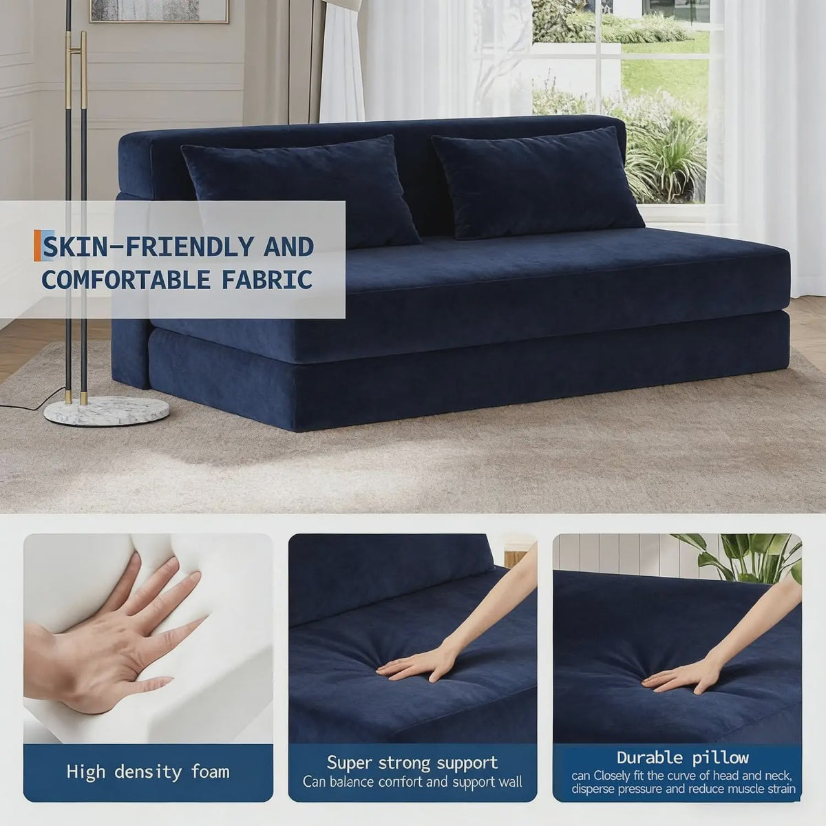 2-in-1 Fluweel Slaapbank - Comfortabele 2-zits Bank met Afneembare Hoes