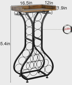 Stijlvolle Wijnrek Vloerstandaard met Houten Tafelblad en Glashouder