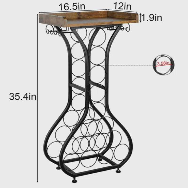 Stijlvolle Wijnrek Vloerstandaard met Houten Tafelblad en Glashouder