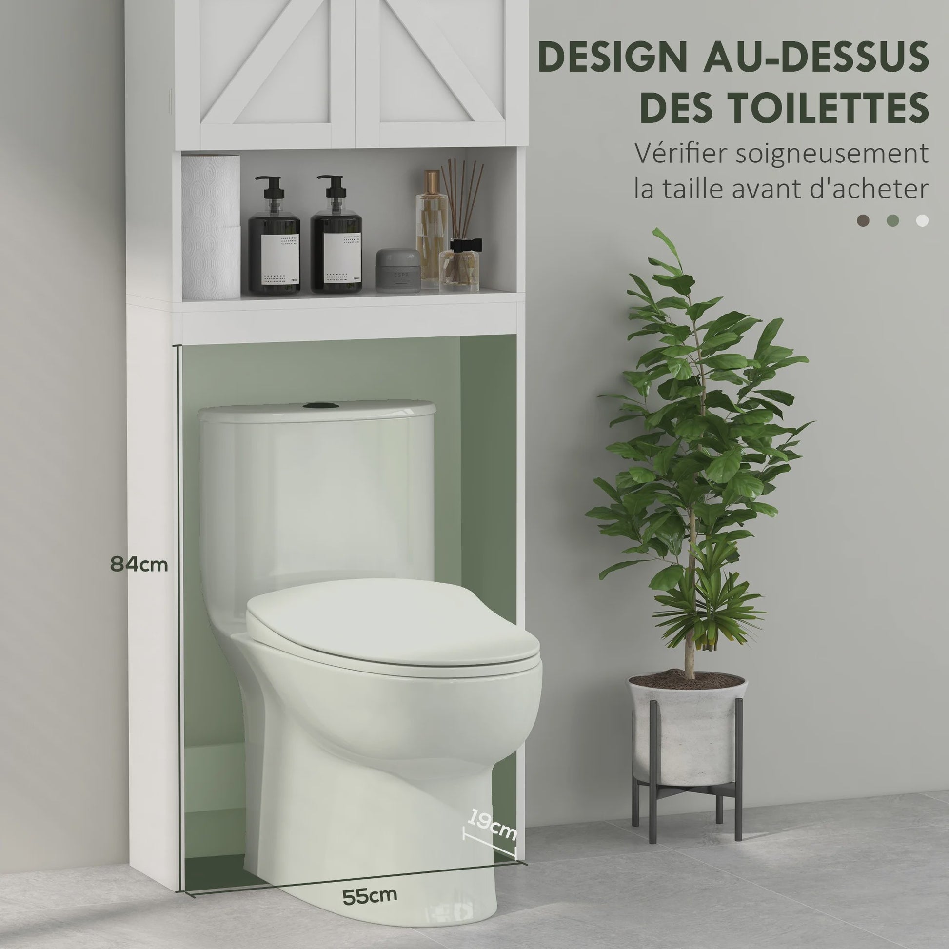 HOMCOM Bovenkast Badkamer Wit - Ruime Opbergkast met 2 Deuren en Plank