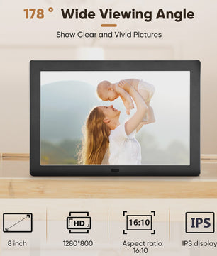 32GB Smart Digital Photo Frame 8'' Digital Photo Frame With Remote Control With 1280x800 IPS HD Touch Screen Wall Mountable