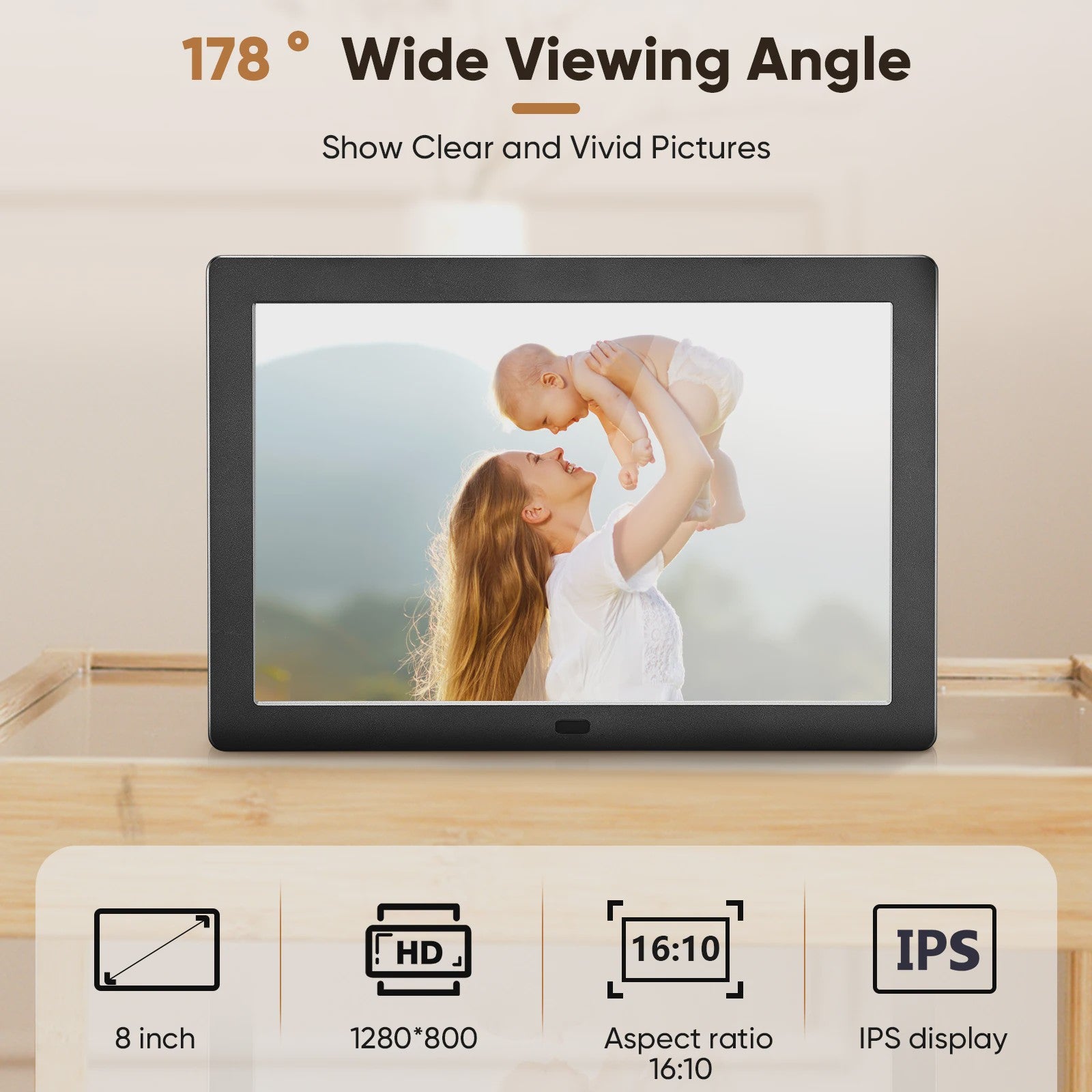 32GB Smart Digital Photo Frame 8'' Digital Photo Frame With Remote Control With 1280x800 IPS HD Touch Screen Wall Mountable