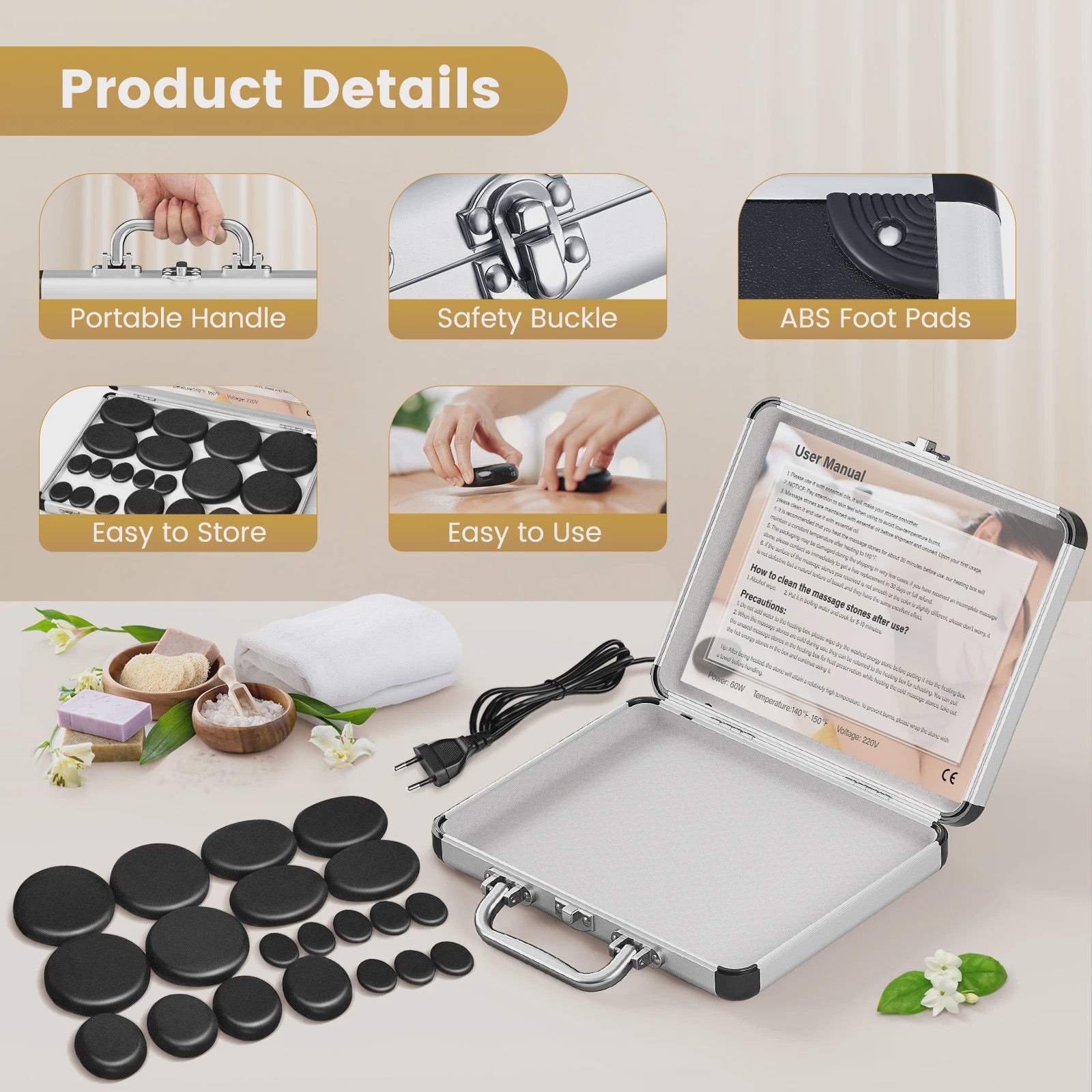 9/12/18/20pcs Hot Stone Massage Set Heater Box Relieve Stress Back Health Care Lava Basalt Round Massage Tool Stone Massager