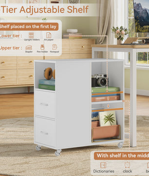 Mobiele Kantoorkast met Lades en Open Vakken - Archiefkast op Wielen