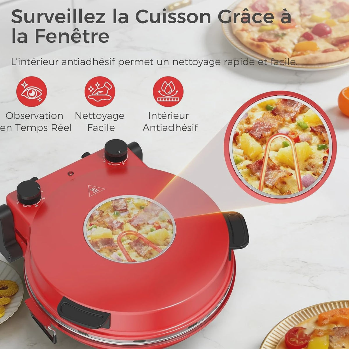 Elektrische Pizzaoven met Pizzasteen - Snel & Verstelbare Temperatuur