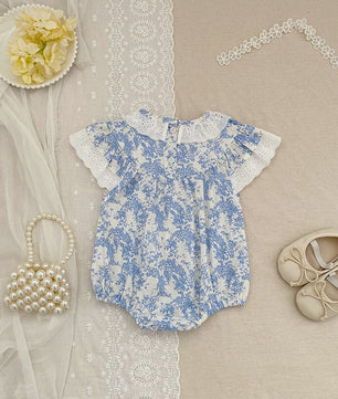 Zomerse Baby Meisjes Jumpsuit met Bloemenprint en Pofmouwtjes - Katoen (0-24M)