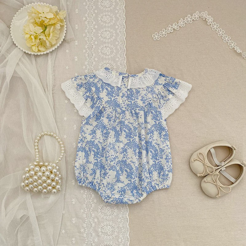 Zomerse Baby Meisjes Jumpsuit met Bloemenprint en Pofmouwtjes - Katoen (0-24M)