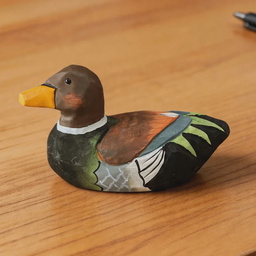 Handgesneden Houten Wilde Eend Beeldje - Realistisch Houtsnijwerk Decoratie