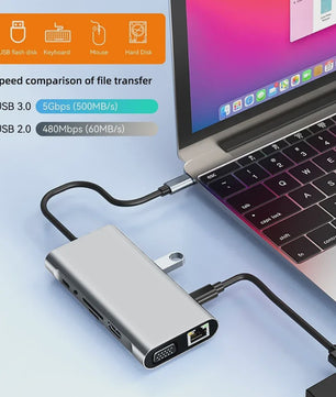 11-in-1 USB-C Hub Docking Station met HDMI, VGA, RJ45 & 100W PD Opladen