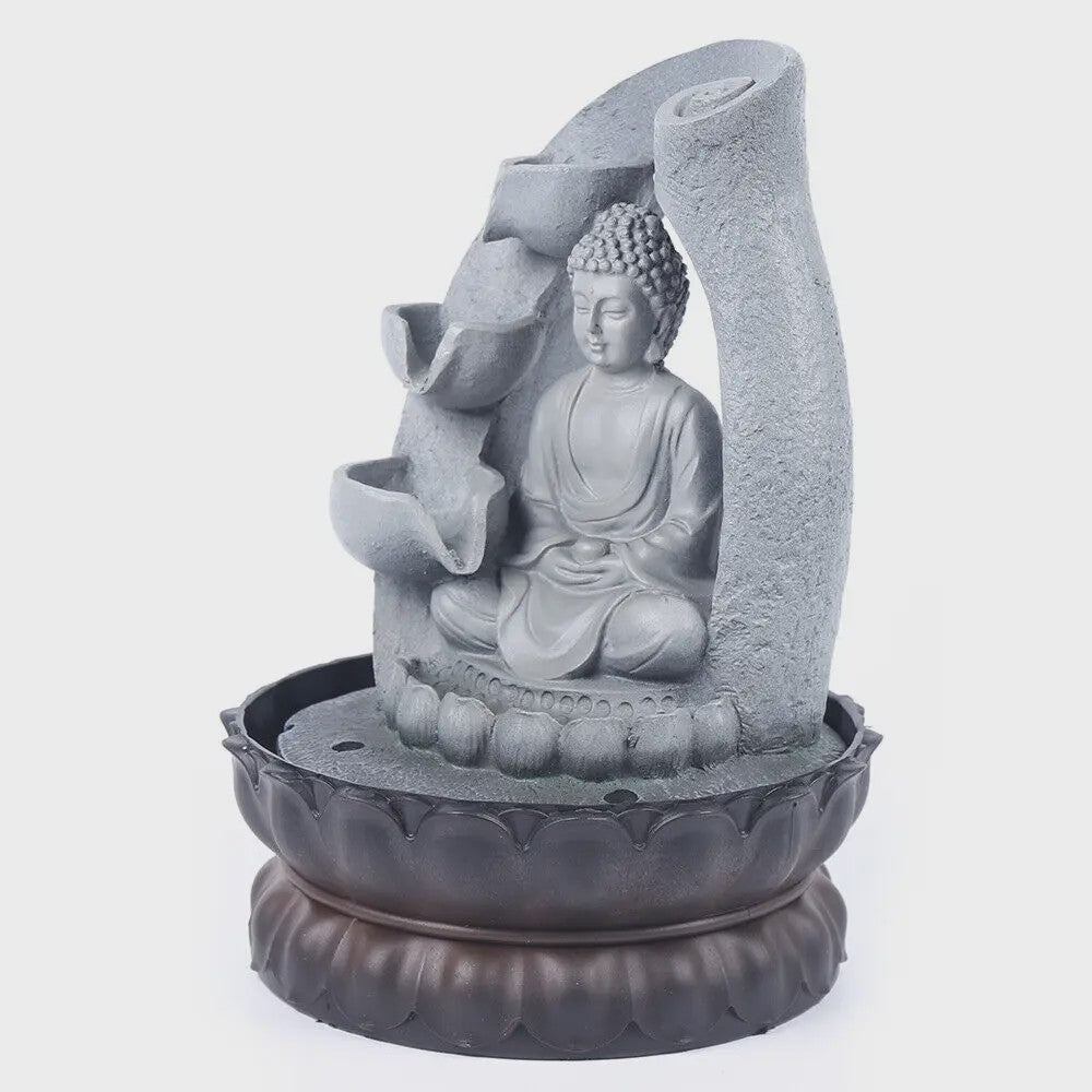 Boeddha Waterfontein met LED Licht en Lotus Basis - Rustgevend Geluid voor Huis, Kantoor, Yoga & Meditatie