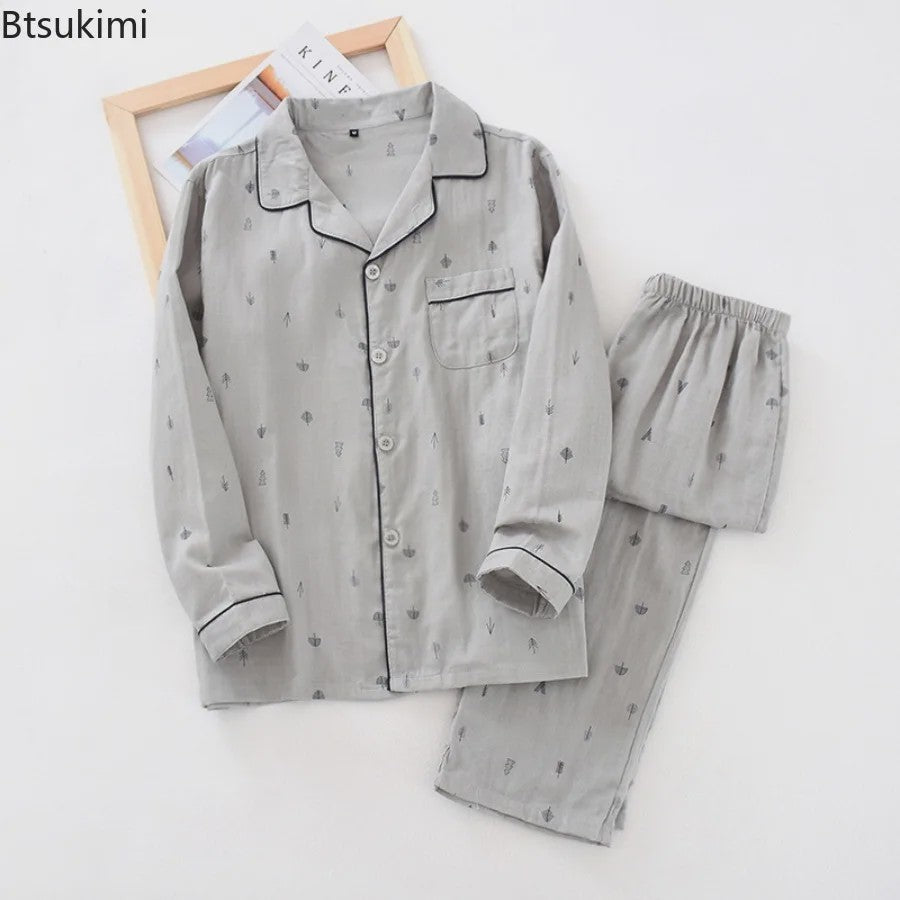 Heren Pyjama Set van 100% Katoen Gauze - Korte Mouw & Print - Comfortabele Homewear voor Zomer