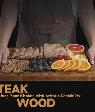 Grote Teak Houten Snijplank met Verborgen Handgrepen - Ideaal voor Vlees en Charcuterie