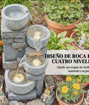 Outsunny Waterval Fontein met LED Verlichting en Verstelbare Pomp - Sfeervolle Tuindecoratie