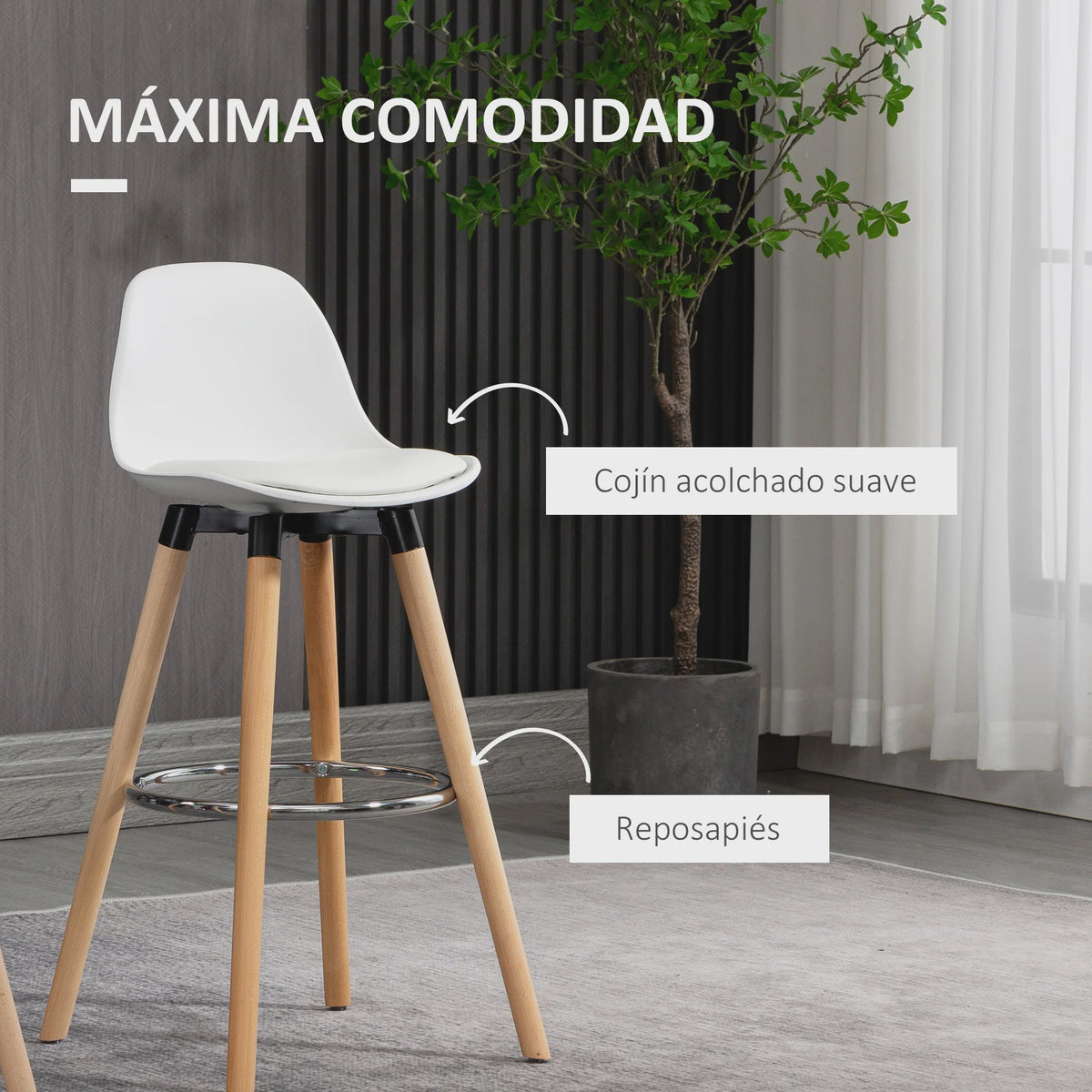 Set van 2 Luxe Barstoelen met Witte PU Bekleding en Houten Poten