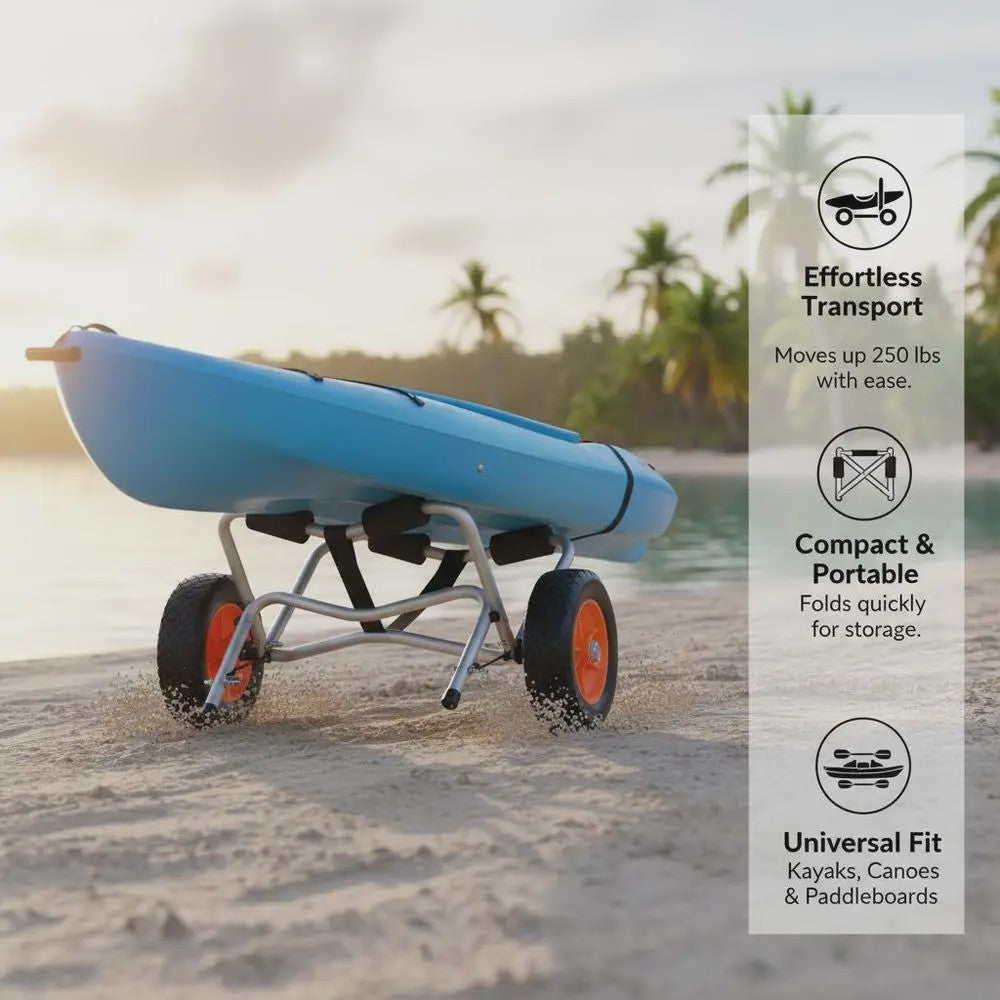 Opvouwbare Kajakkar / Kano Trolley met 10-inch Massieve Banden & Spanband - 113 kg