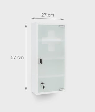 Afsluitbare Medicijnkast met Glazen Deur - Wit, 4 Vakken, 57x27x12 cm