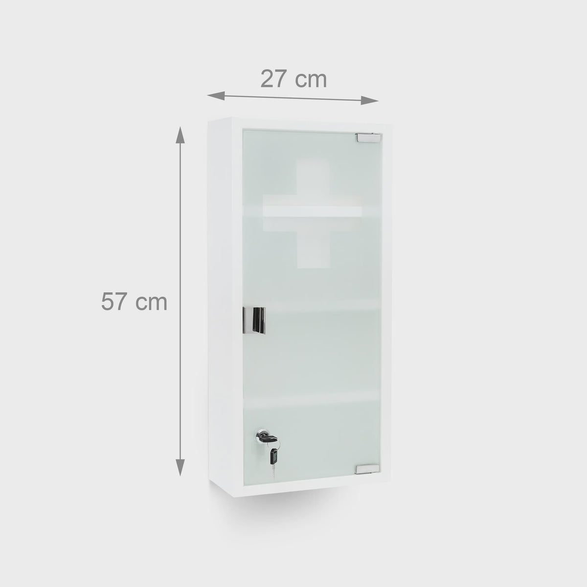 Afsluitbare Medicijnkast met Glazen Deur - Wit, 4 Vakken, 57x27x12 cm