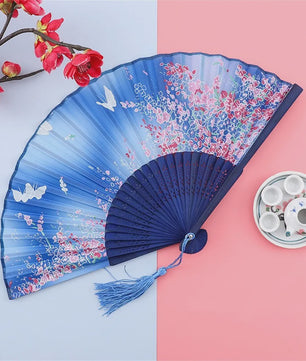 Vintage Zijden Vouwbare Handwaaier - Chinees/Japans Bamboe, Perfect voor Dans & Decoratie