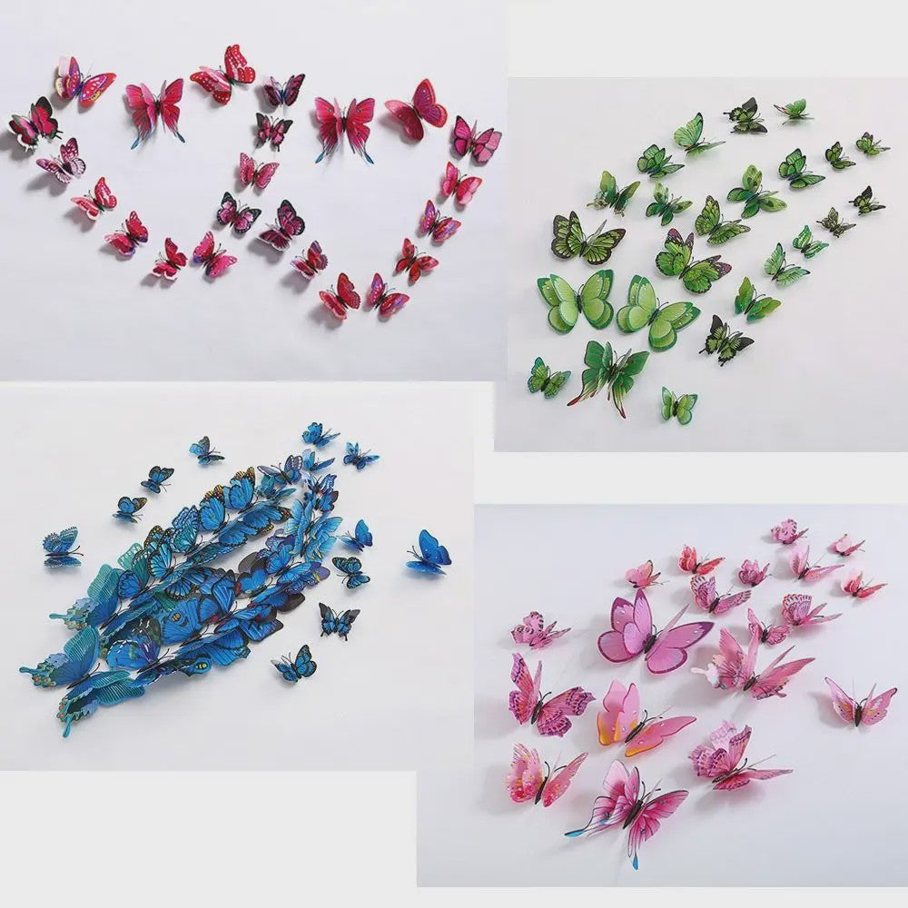 12x 3D Vlinder Stickers - Kleurrijke Decoratie voor Huis, Bruiloft & Kantoor