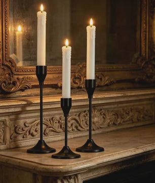 Set Zwarte Kandelaars met Ronde Voet - Scandinavisch Minimalistisch Design