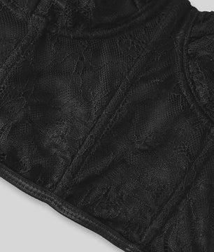 Zwarte Mesh Bustier Crop Top met Push-Up Effect - Elegante Lingerie voor Feestjes