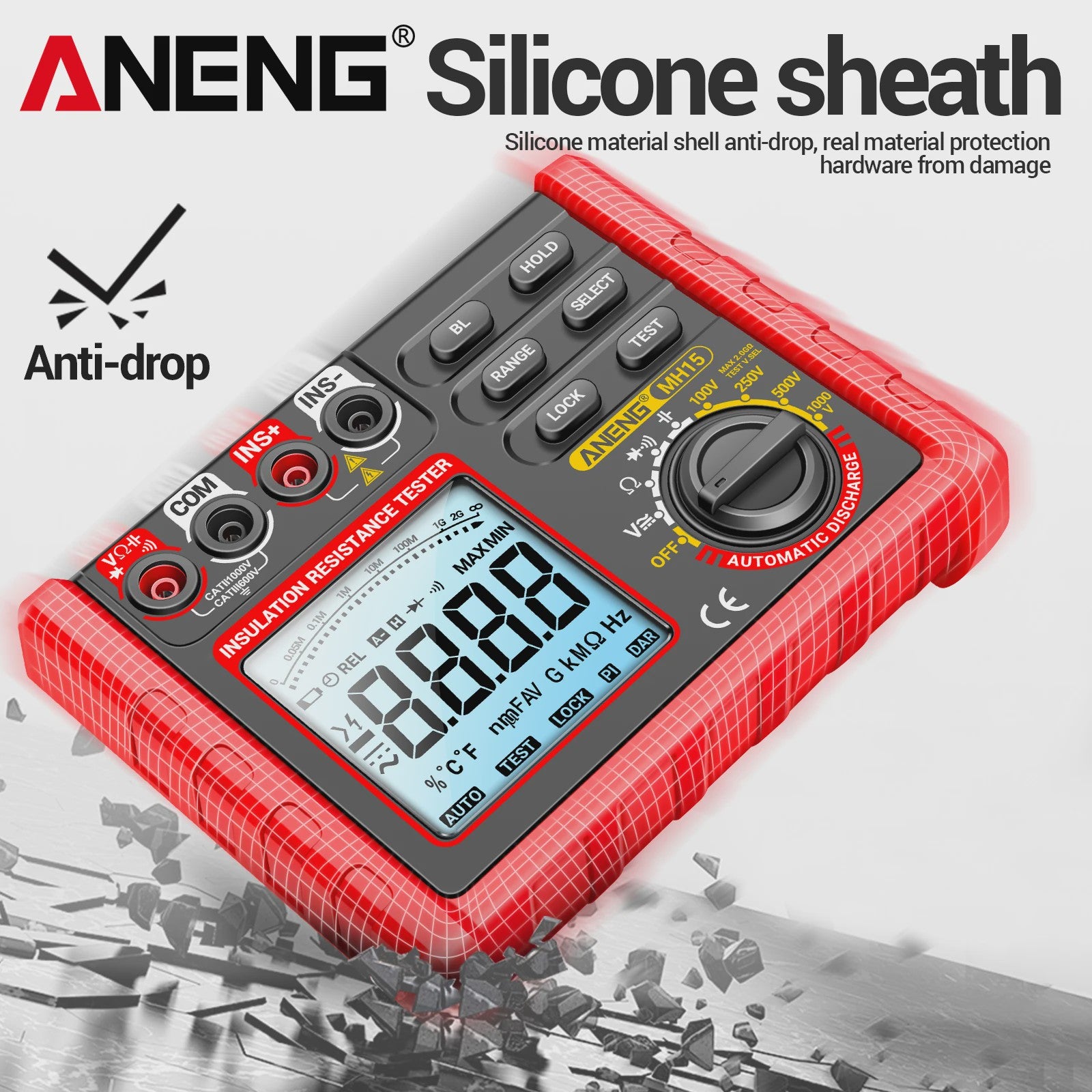 ANENG MH15 Digitale Isolatiemeter - 6000 Counts Weerstandsmeter met 100V/250V/500V/1000V Testspanning