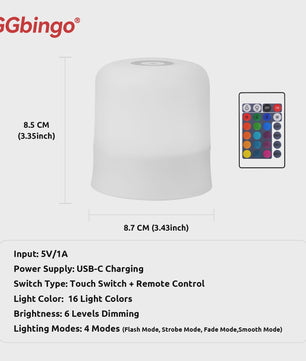 RGB Sfeerverlichting Tafellamp - Oplaadbaar met Afstandsbediening & Touch Bediening