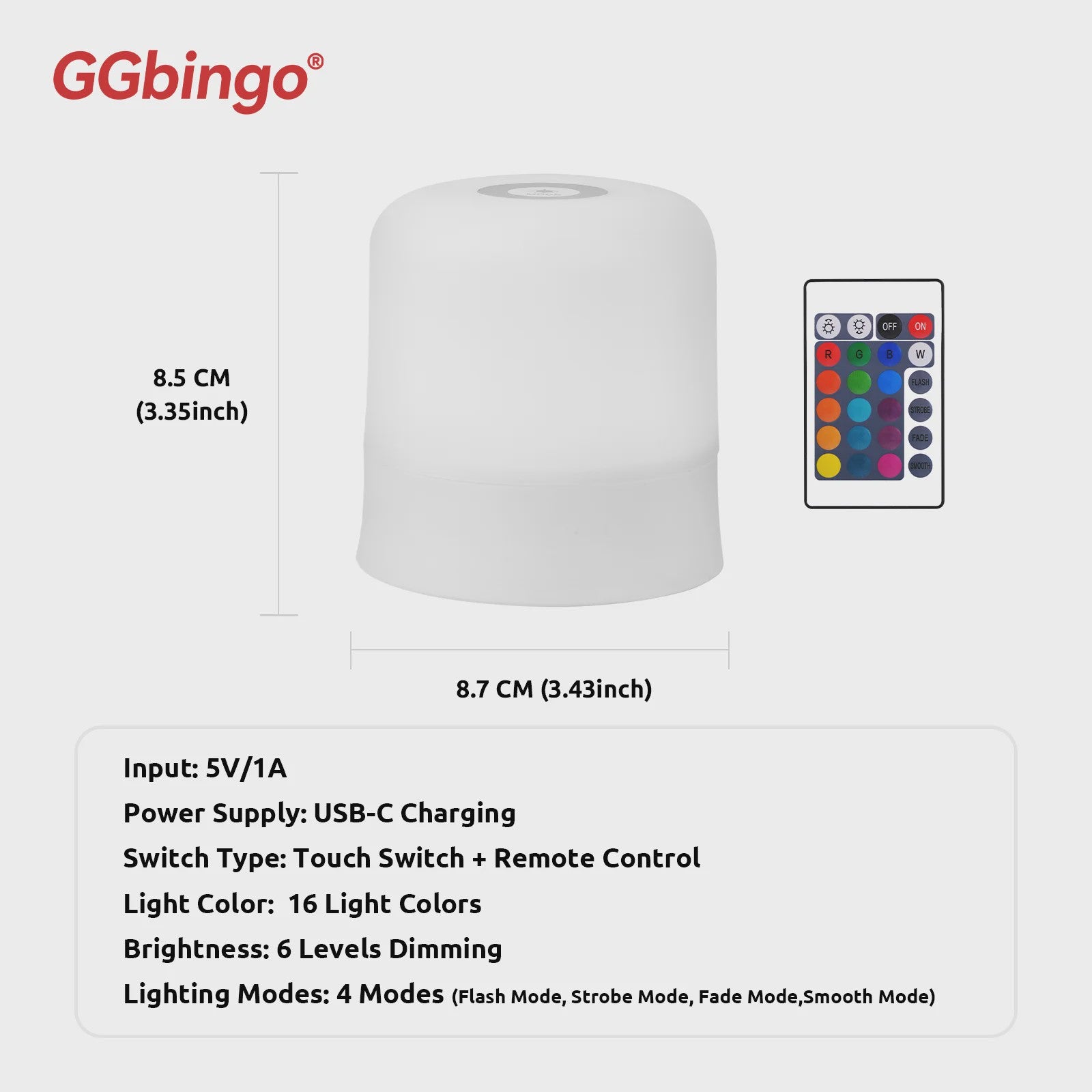 RGB Sfeerverlichting Tafellamp - Oplaadbaar met Afstandsbediening & Touch Bediening