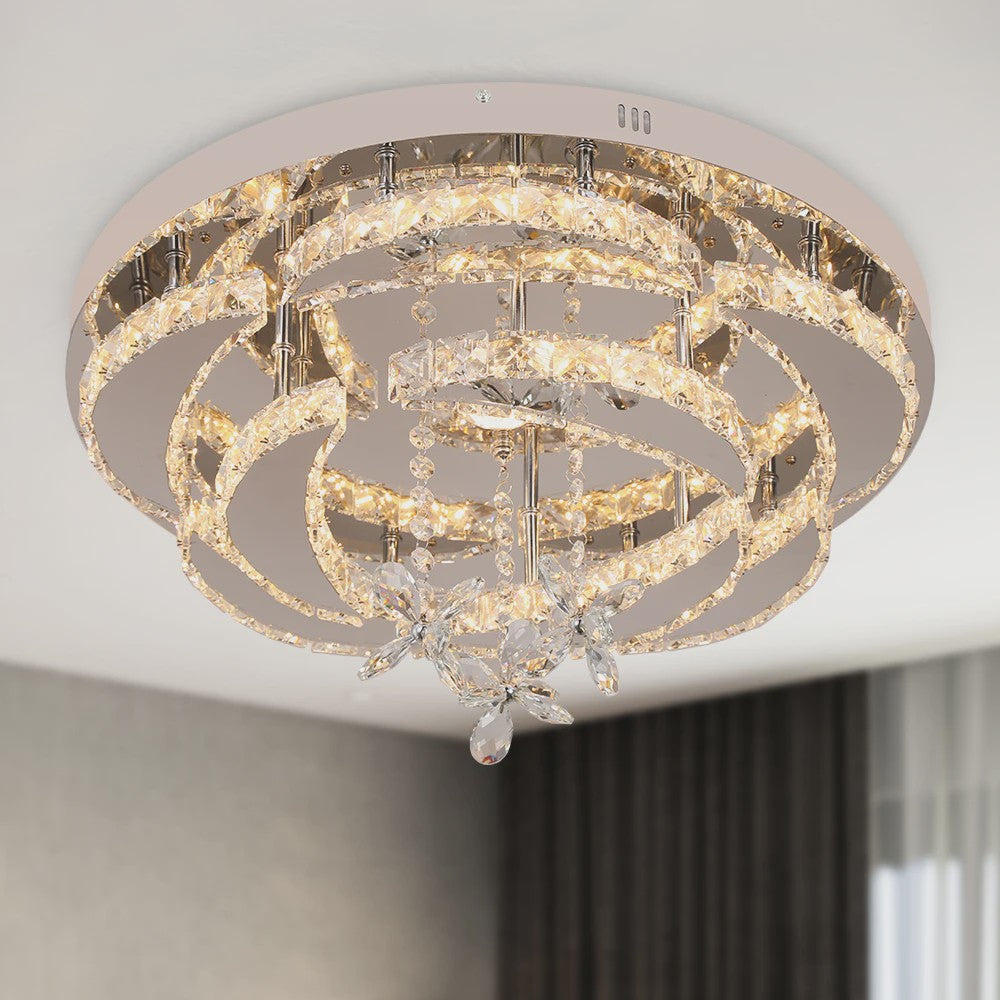 Luxe Kristallen Plafondlamp - Modern LED Verlichting met Dimbare Helderheid en Kleurtemperatuur voor Woonkamer en Eetkamer