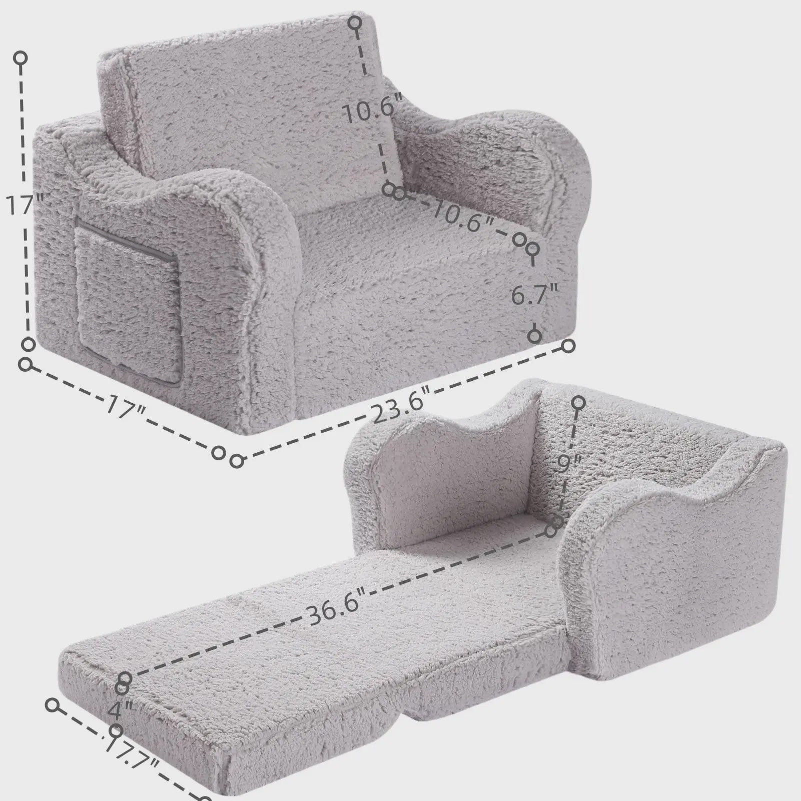 Comfortabele Kinderbank 2-in-1: Uitklapbare Speelstoel met Zachte Sherpa Coating