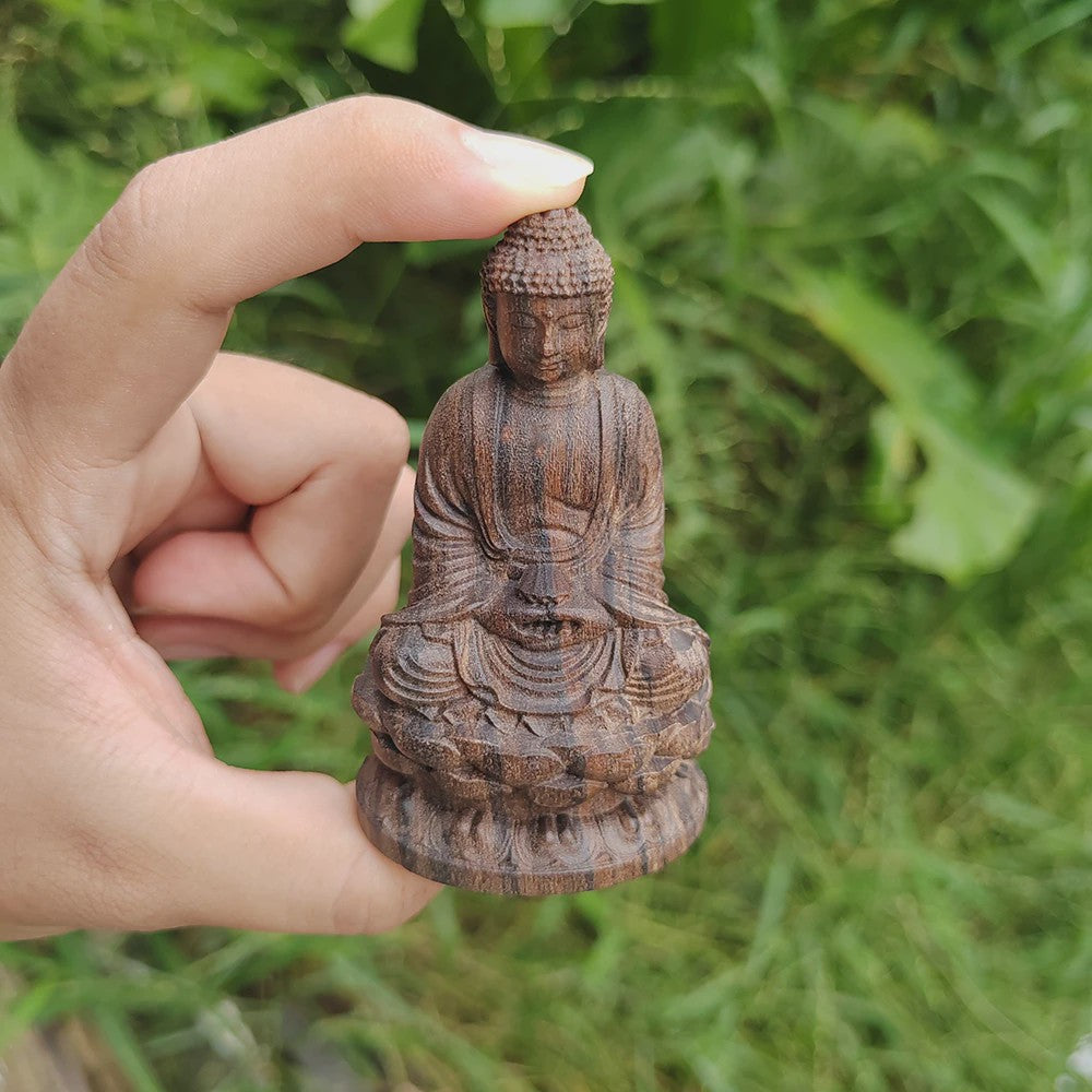 Houten Zittende Buddha Beeldje op Lotus – Zen Decoratie & Spirituele Figuur