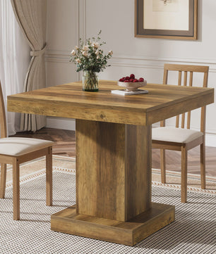 Rustieke Houten Eettafel Vierkant 31.5 Inch met Pootonderstel - Geschikt voor 4 Personen