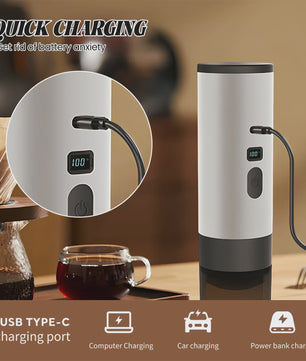 Draagbare Elektrische Koffiemachine - Espresso, Capsules, Verwarmend, Draadloos - Ideaal voor Reizen & Auto