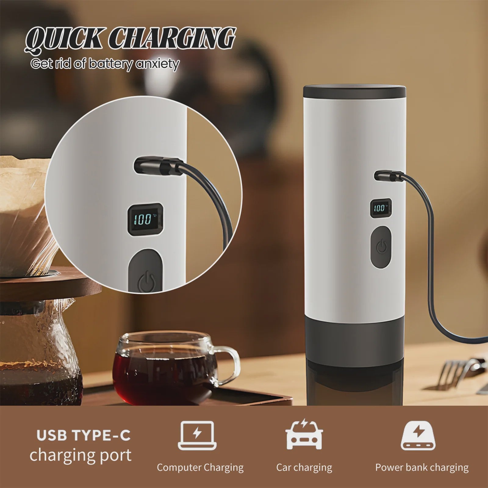 Draagbare Elektrische Koffiemachine - Espresso, Capsules, Verwarmend, Draadloos - Ideaal voor Reizen & Auto