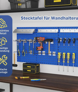 Blauwe Gereedschapswand met 3 Pegboards en 28 Delige Accessoireset - Geperforeerd Ophangsysteem