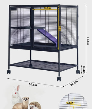 Ruime Multi-Level Kooi voor Kleine Dieren - 91 cm Hoog, Met Plateaus, Helling & Opbergruimte