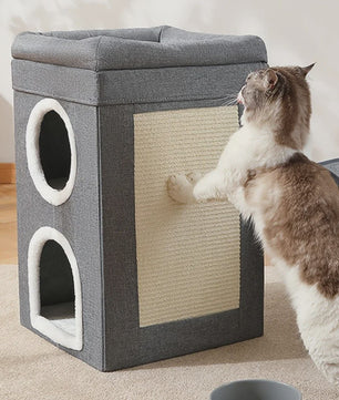 2-Laags Kattenhuis met Krabpaal en Hangend Speeltje - Comfortabel & Veilig