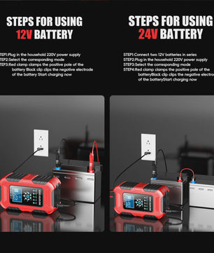 Slimme 12V/24V Acculader met LCD Display en Reparatie Modus