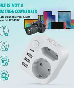 Universele Stekkerdoos met 3 USB, 1 Type-C en 2 AC-poorten - Snel Laden & Kindveilig