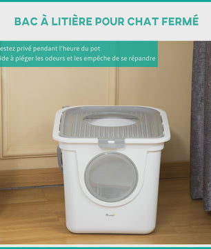 Pawhut Kattenbak Huisje met Dubbele Deuren en Schep - Wit