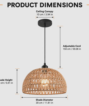 SediaXL Rotan Hanglamp Boho Stijl 30cm - Woven Paper Rope Plafondlamp