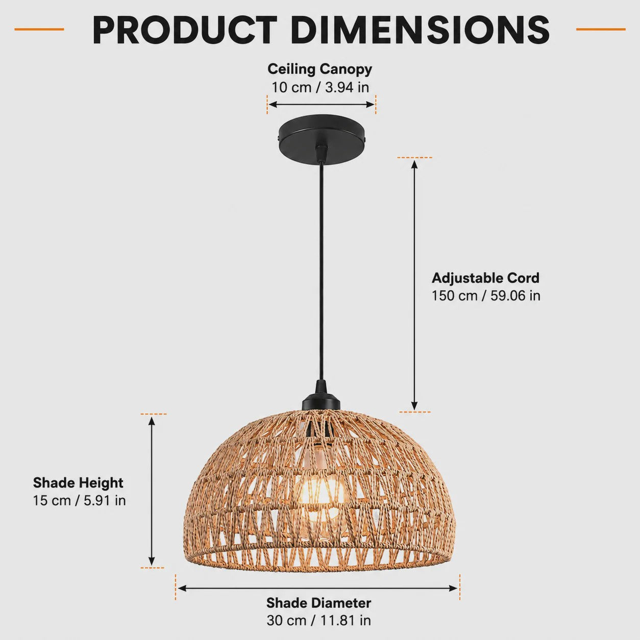 SediaXL Rotan Hanglamp Boho Stijl 30cm - Woven Paper Rope Plafondlamp