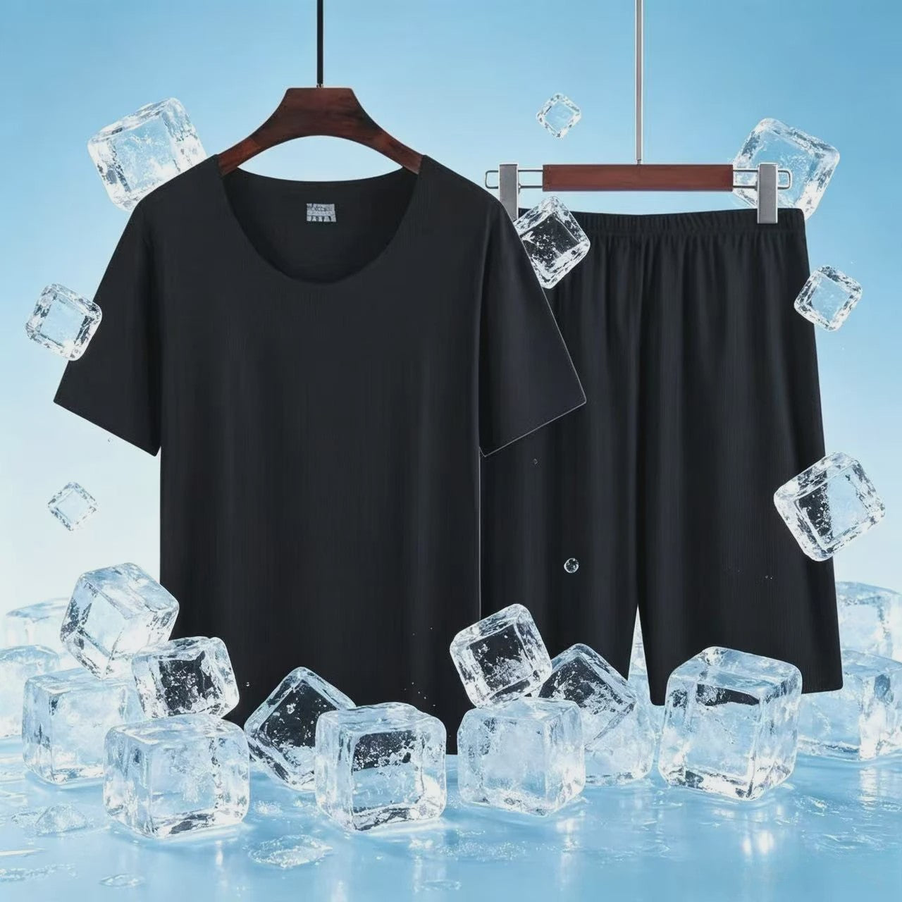Heren Pyjama Set Korte Mouw & Shorts - Ademend Ijszijde Loungewear