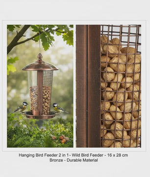2-in-1 Vogelvoederhuisje Hangend - Brons - 16 x 28 cm