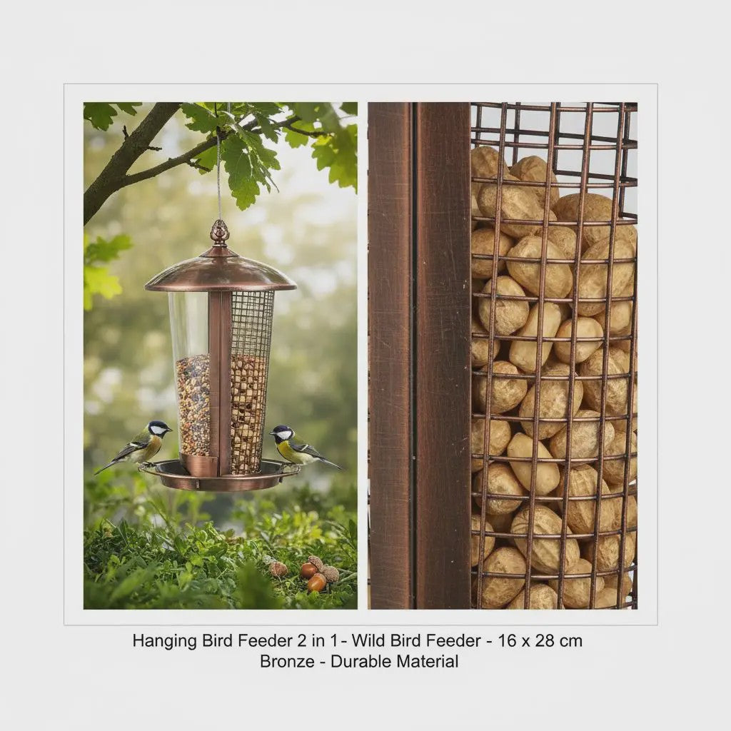 2-in-1 Vogelvoederhuisje Hangend - Brons - 16 x 28 cm
