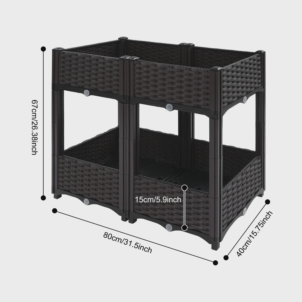 Verhoogd Plantenbed Dubbellaags in Rotan Look - Verticaal Tuinieren voor Balkon & Tuin