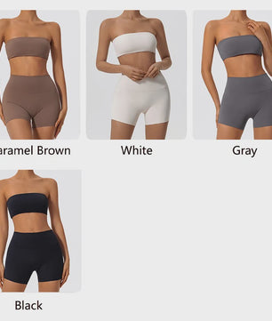 Strapless Sportset Dames: 2-delige Yoga Outfit met Crop Top en Shorts